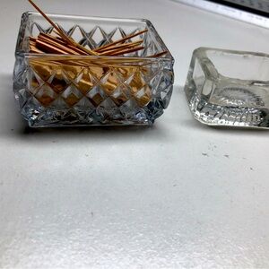 Two square glass dishes one can be used as a tooth pick holder see sizes on pc